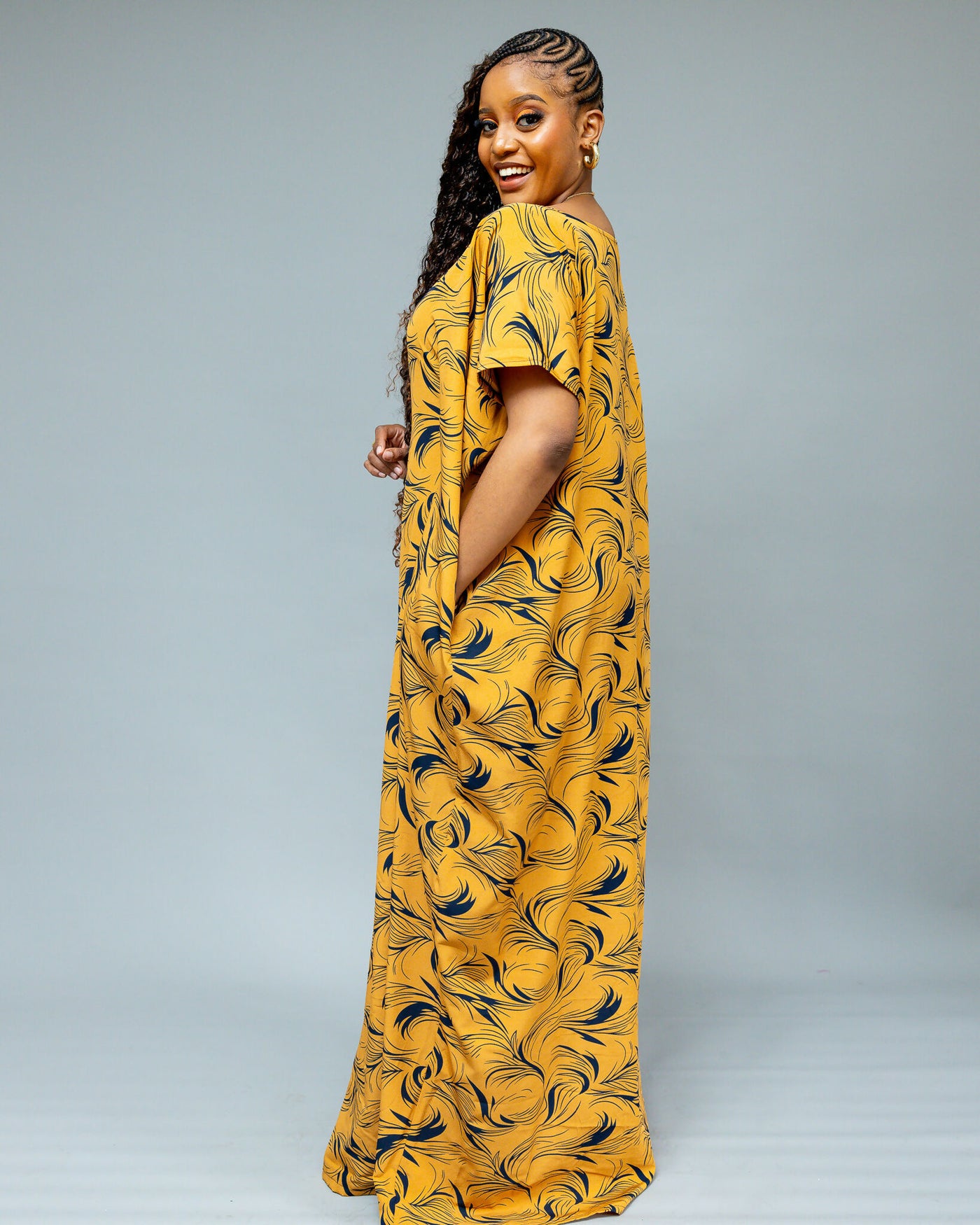 African Yuva Serenity Kaftan Dress - Mustard