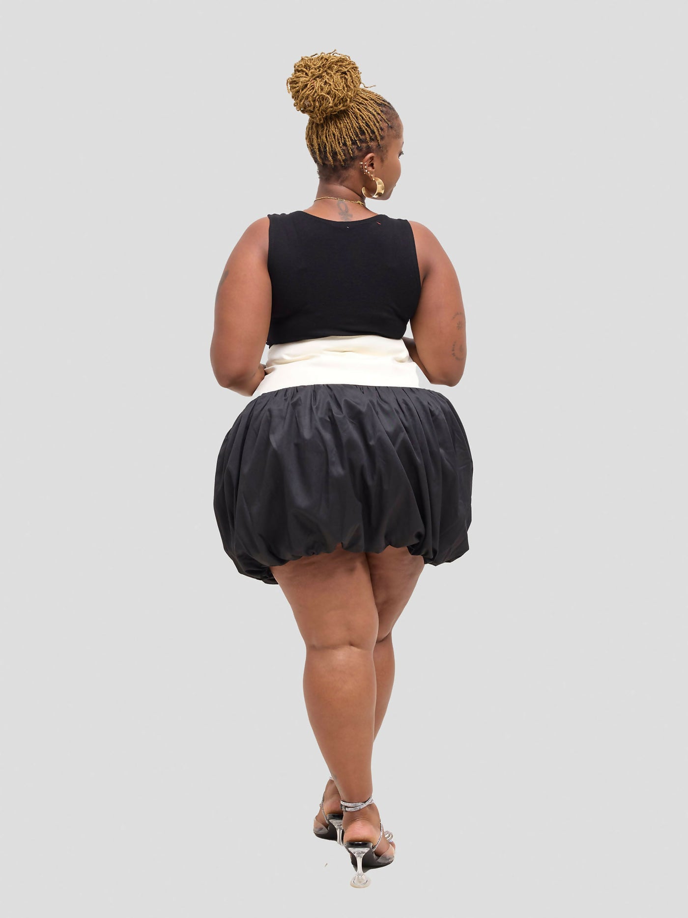 Pure Buxom Polka Two Toned Bubble Hem Skirt - Black /White - Shopzetu