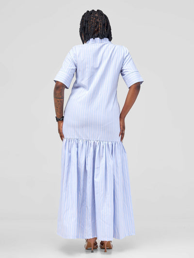 Marumara Creations Zuri Stripped Shirt Dress - Light Blue - Shopzetu