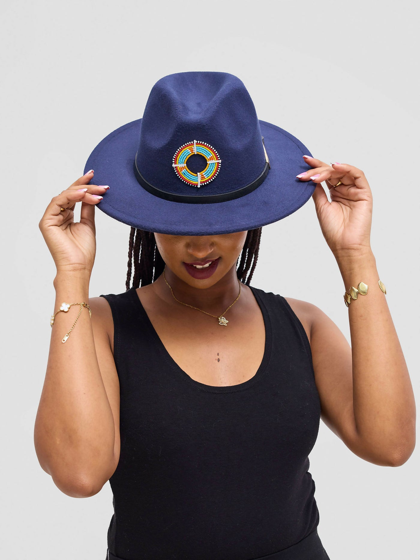 Umbo Collections Fedora Malkia Fedora Hat - Blue