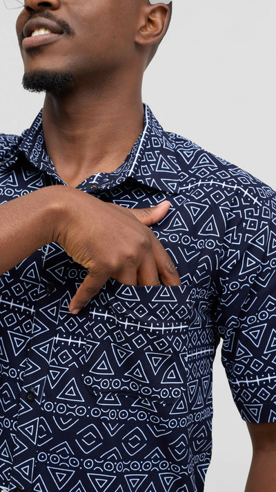 Rafiki Threads Curvy Plus Size African Heritage Shirt - Blue