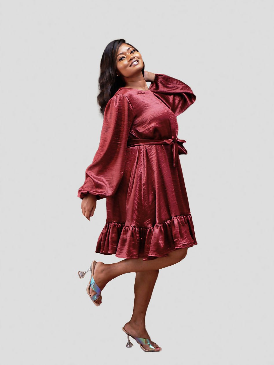 Elsie Glamour Valerie Shift Dress - Burgundy - Shopzetu