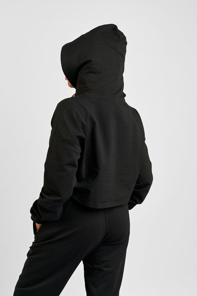 Rotator Active Wear Women's Cropped Lifestyle Hoodie Top - Black - Shopzetu
