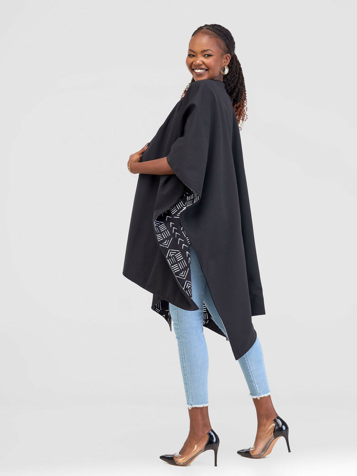African Yuva Ndege Reversible Cape Poncho - Black