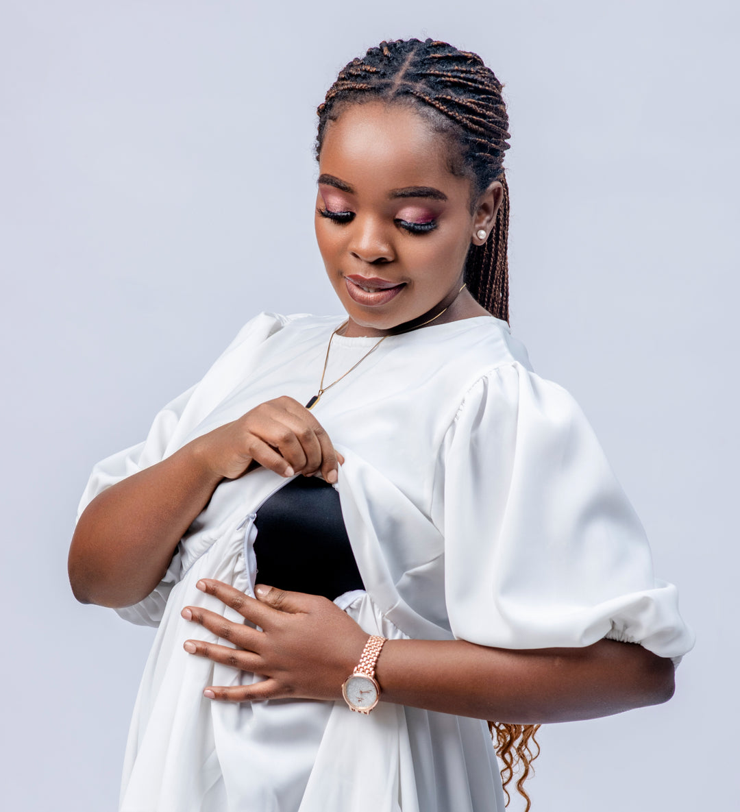 Navaa Collection Shift Dress - Off White ( Breastfeeding-friendly)