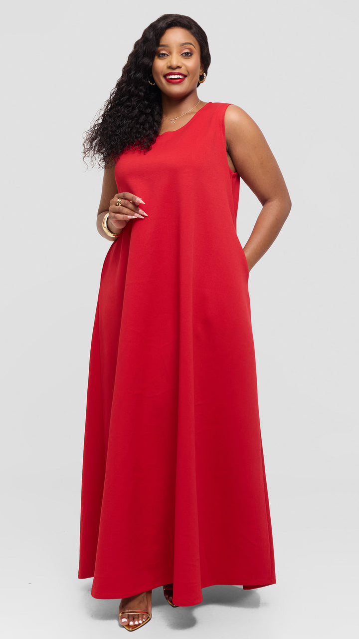 Anzo A-Line Maxi Swing Dress - Red