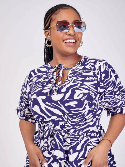 Phyls Collections Mtwapa Maxi Dress - White / Purple Zebra Print - Shopzetu