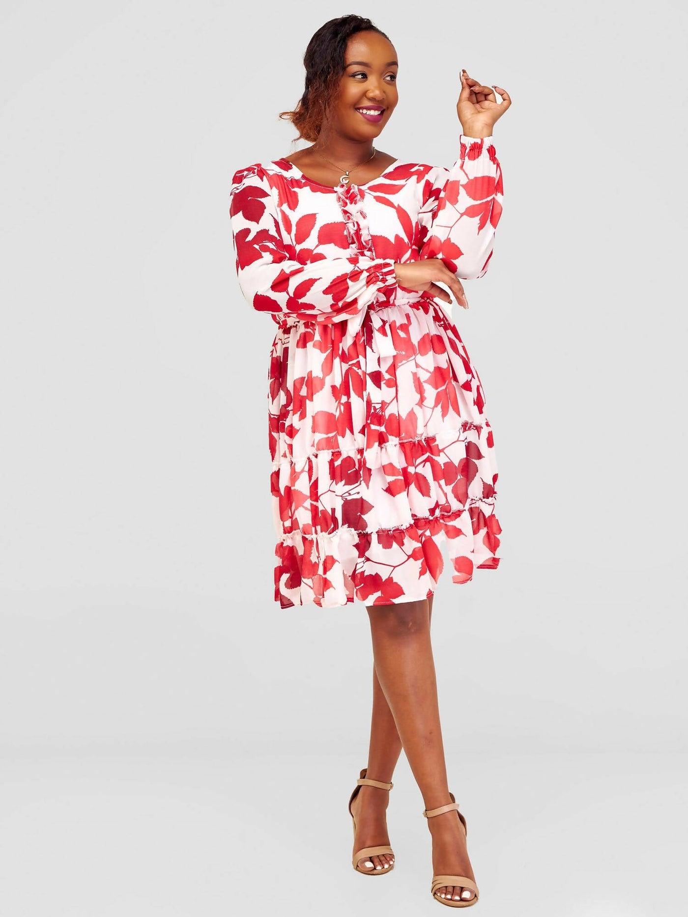 Kakiba collection Nyako Dress - White / Red - Shopzetu