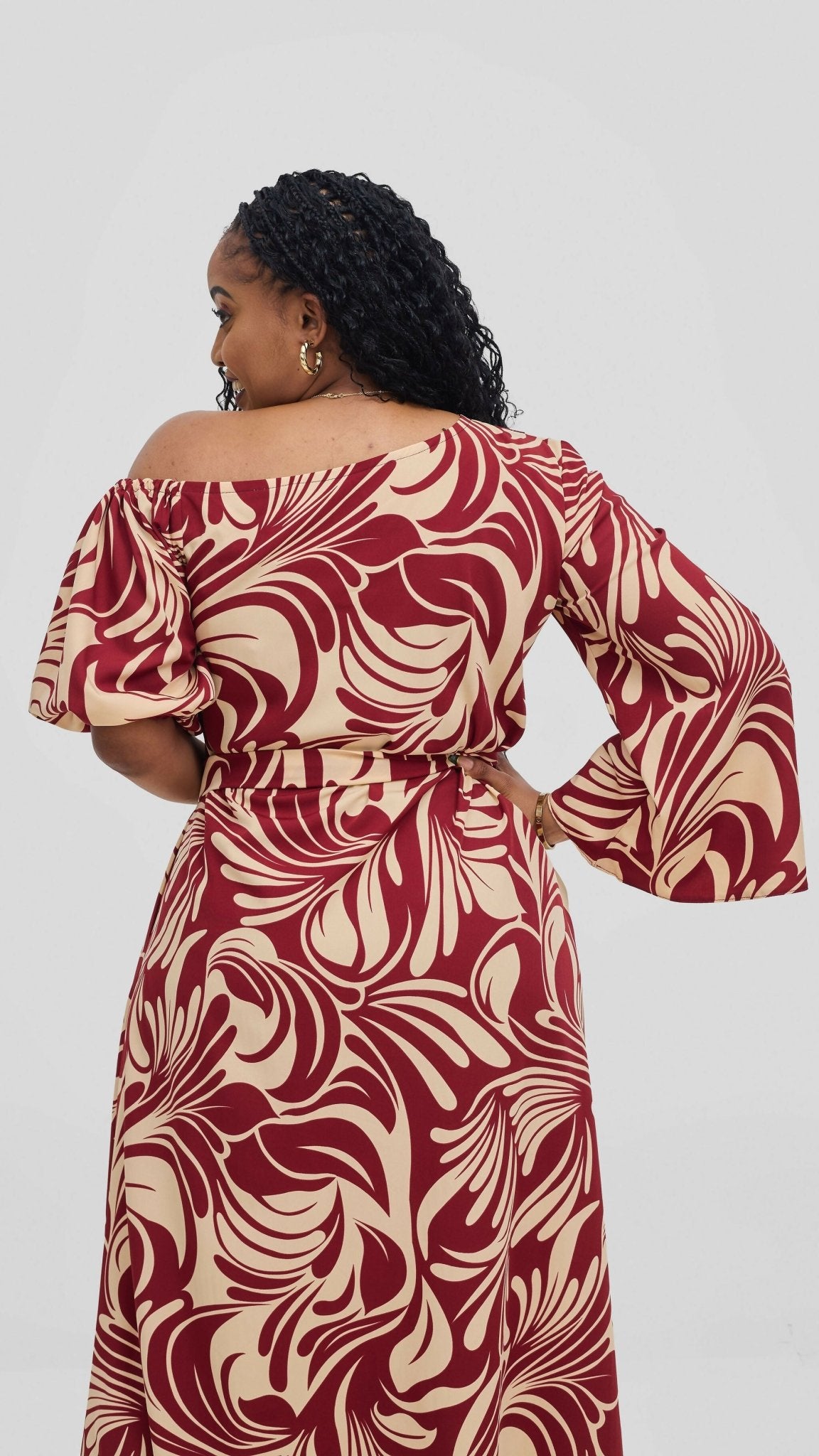 Jolly Fancy Wear Toda Dress - Maroon Floral - Shopzetu