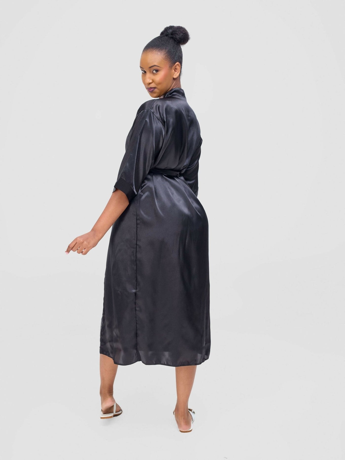 Iristyle Satin Long Robe - Black - Shopzetu