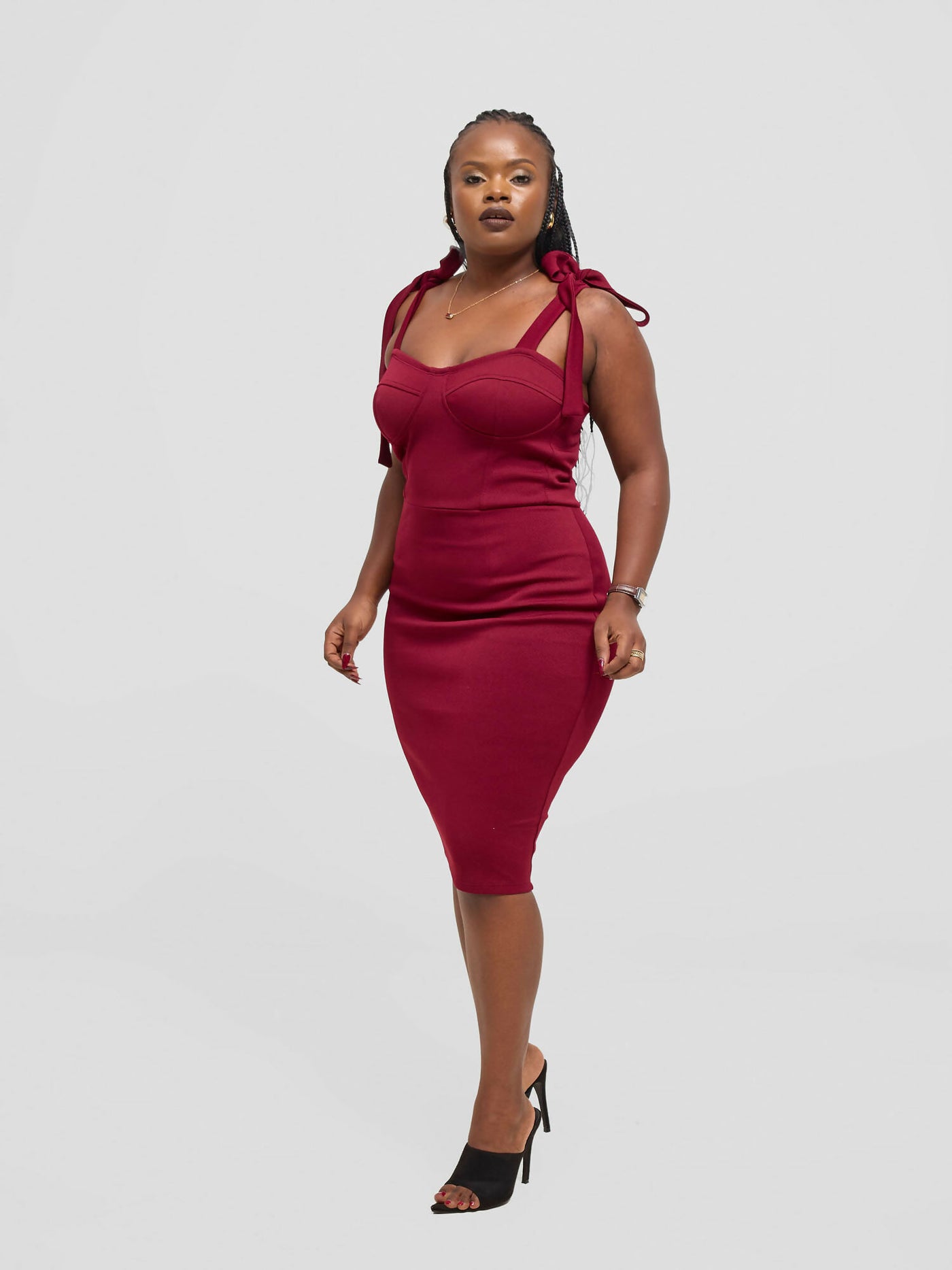 Elsie Glamour Valentina Knot Tie Dress - Burgundy - Shopzetu