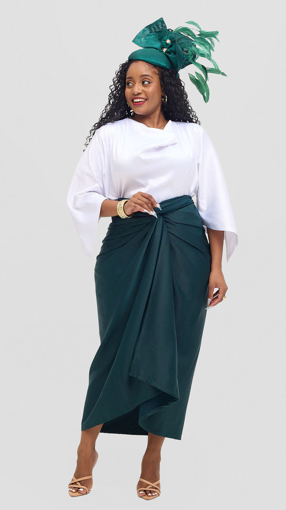 Shona Buba Skirt Set - White / Emerald Green