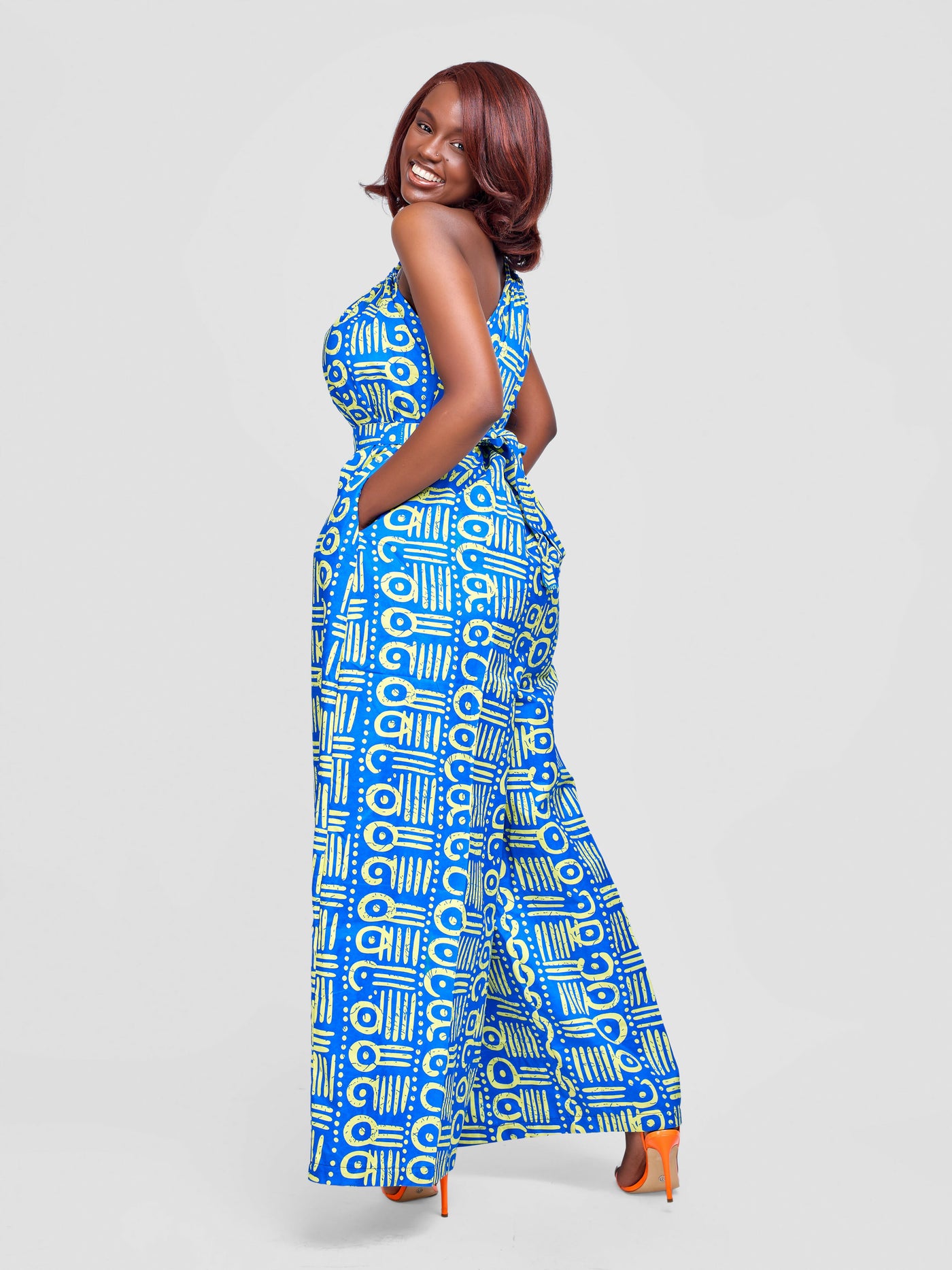 Tuli Zenani Ankara Jumpsuit - Sky Blue / Lime Green