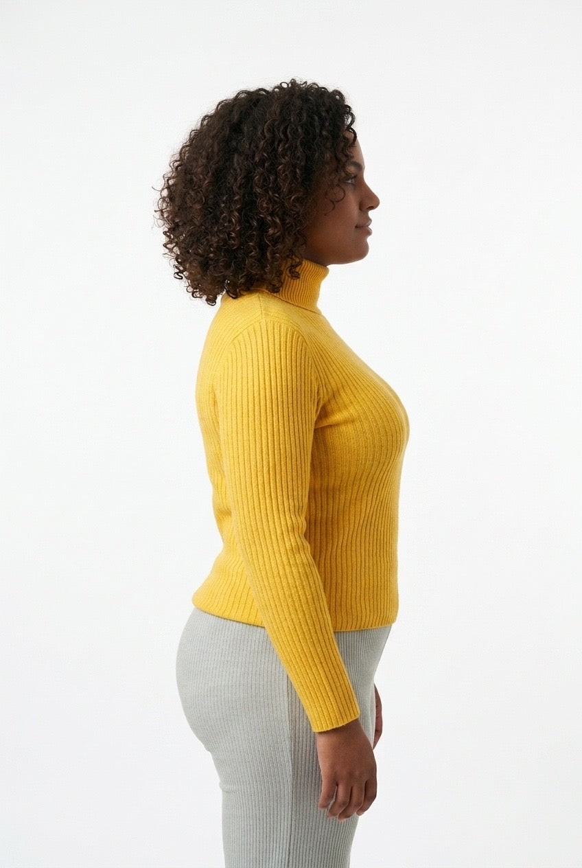 Stylish Sisters Ribbed Turtleneck Sweater - Yellow