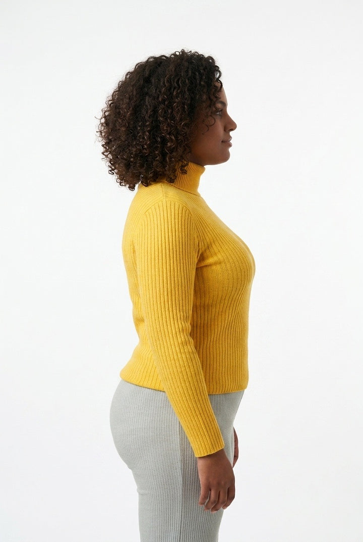 Stylish Sisters Ribbed Turtleneck Sweater - Yellow