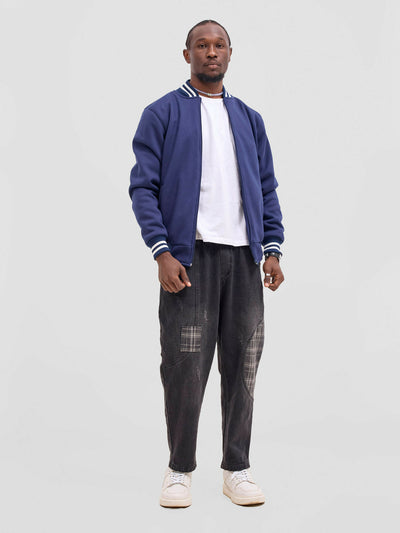 TimyT Urban Wear Unisex Striped Varsity Jacket - Navy Blue - Shopzetu