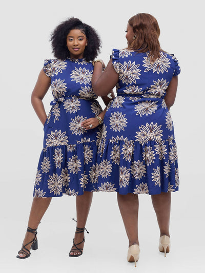 Lizola Umukoko Shirt Dress - Navyblue / Cream / Brown - Shopzetu