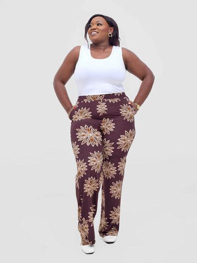 Lizola Taneisha Palazzo Pant - Brown/Cream - Shopzetu