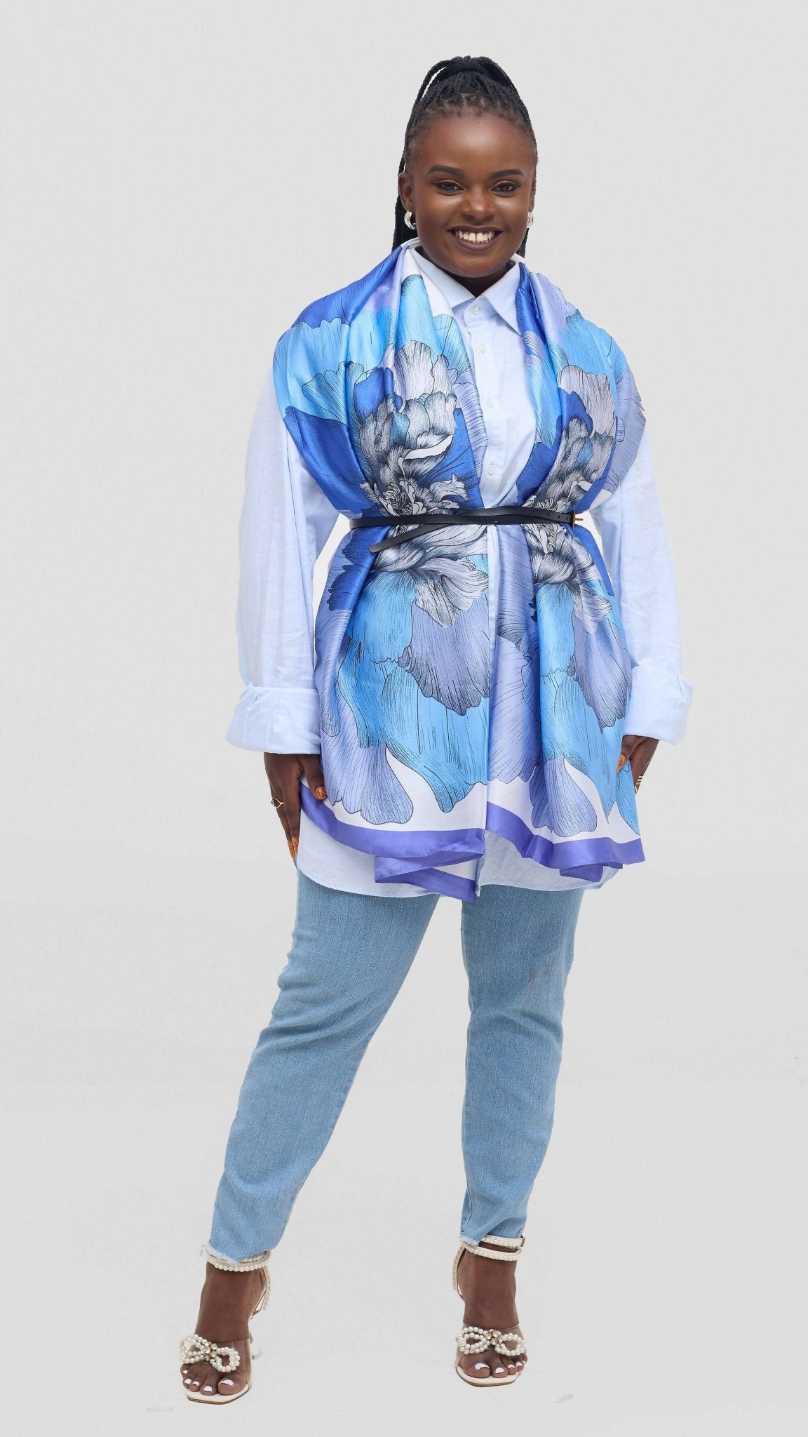 Afrodame Luxurious Silk Scarf - Blue - Shopzetu