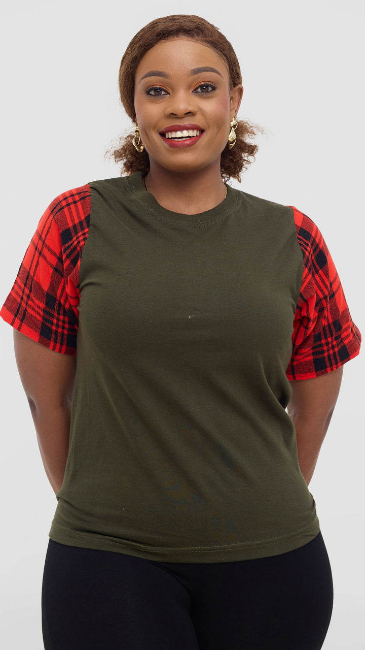 Princess Affair Tshirt with Maasai Detail - Olive Green