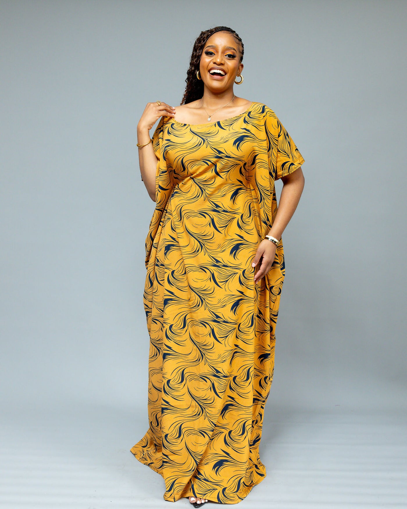 African Yuva Serenity Kaftan Dress - Mustard