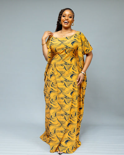African Yuva Serenity Kaftan Dress - Mustard