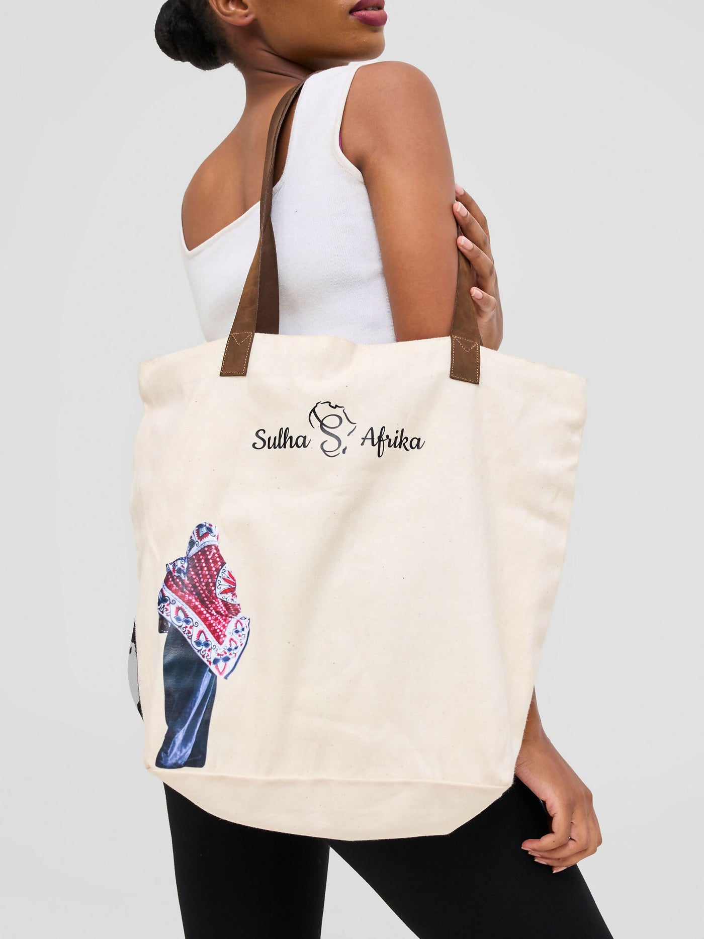 Sulha Afrika Lady In Leso Tote Bag - Cream White - Shopzetu