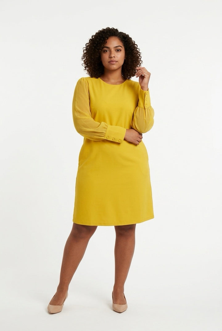 Stylish Sisters Long Sleeve Shift Dress - Mustard Yellow