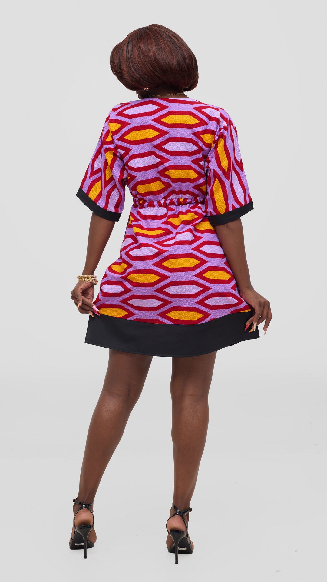 Ankara Dala Shift Dress - Lilac / Mustard / Black