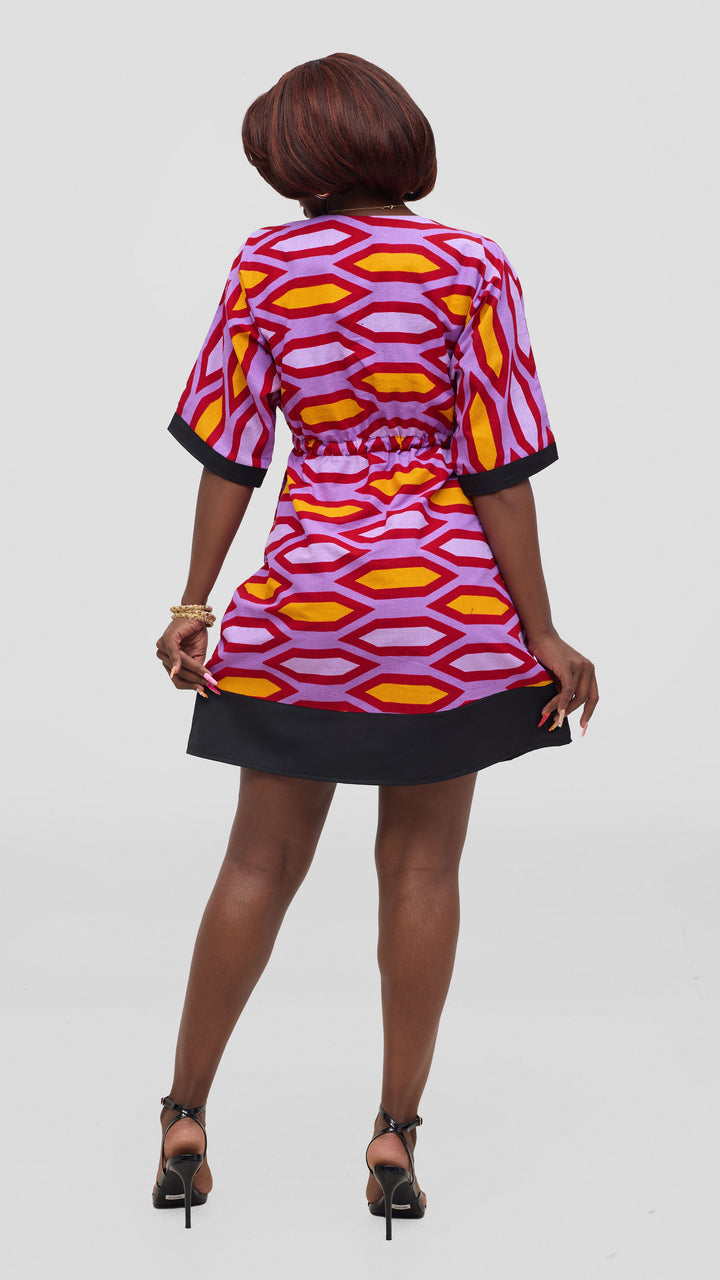 Ankara Dala Shift Dress - Lilac / Mustard / Black
