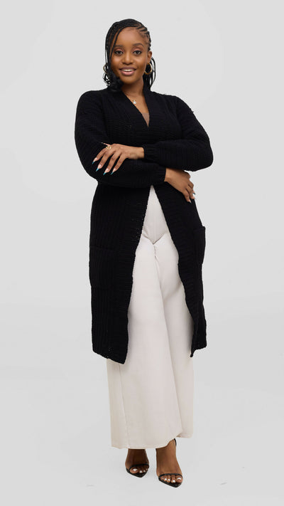 Timyt Urban Wear Curvy Plus Size Drape Crochet Sweater - Black