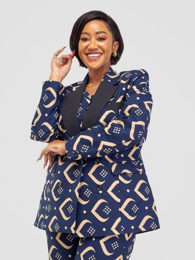 SBV Ankara Blazer Jacket - Navy Blue - Shopzetu