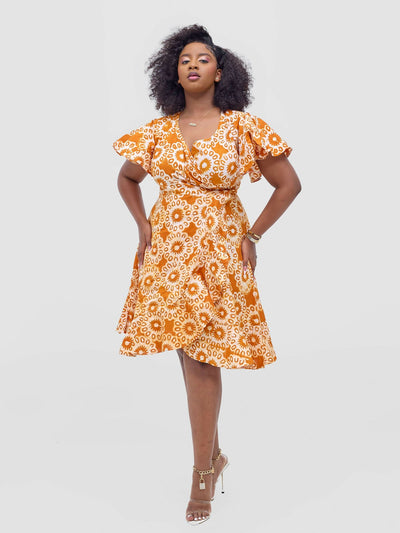 Vivid Afrikana Lulu Wrap Dress - Orange - Shopzetu