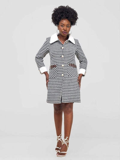 Stylish Sisters Houndstooth Trenchcoat Jacket - Black / White - Shopzetu