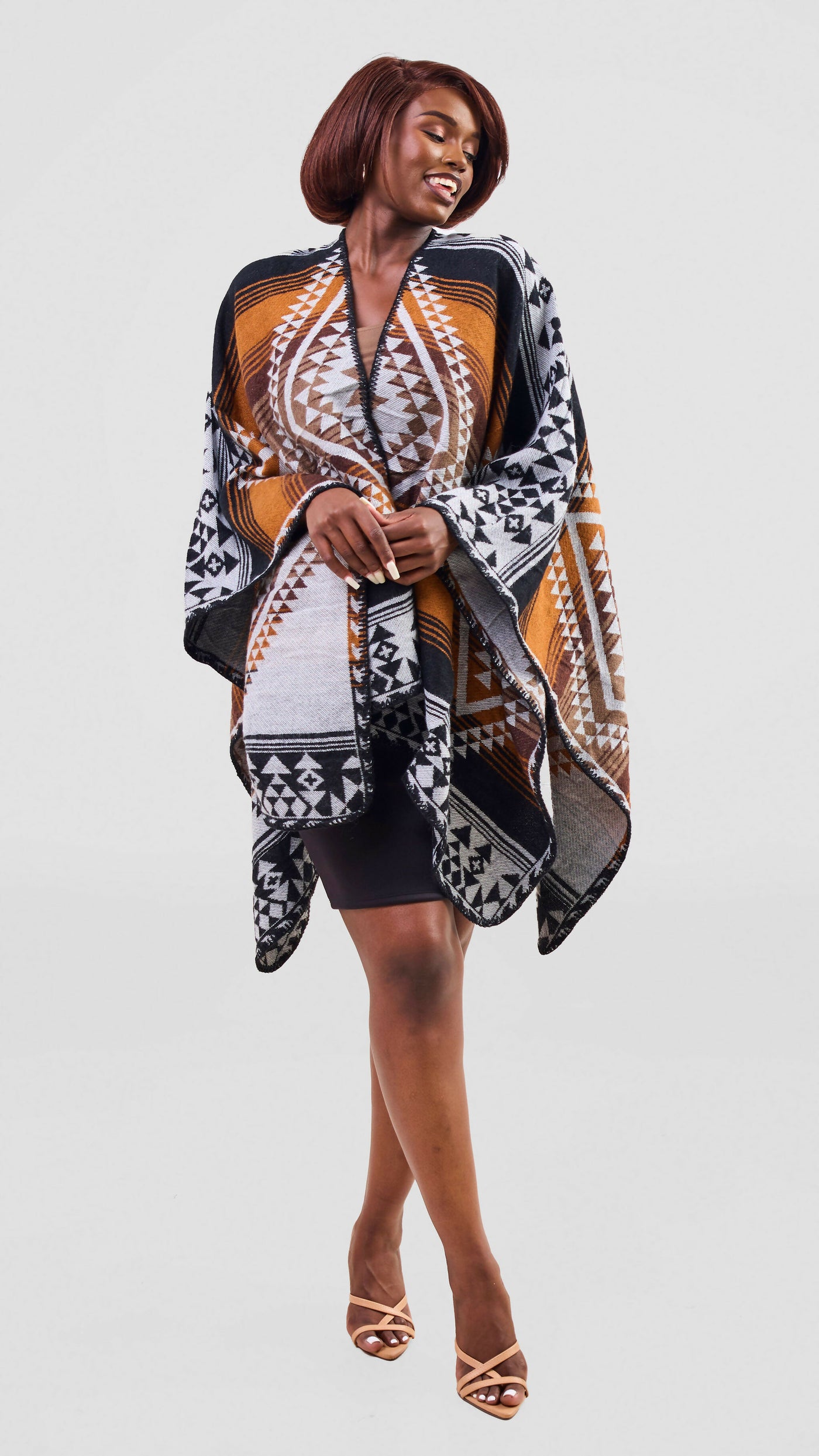 Afrodame Light Poncho - White / Brown