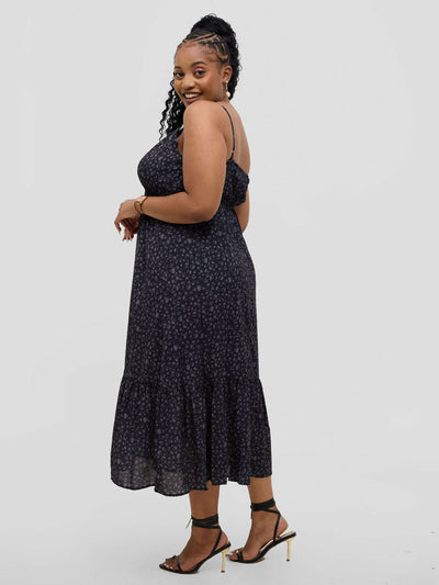 Hessed V - neck Midi Sleeveless Dress - Black - Shopzetu