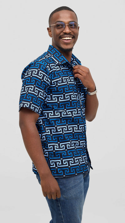 Rafiki Threads Curvy Plus Size African Heritage Shirt - Blue Print