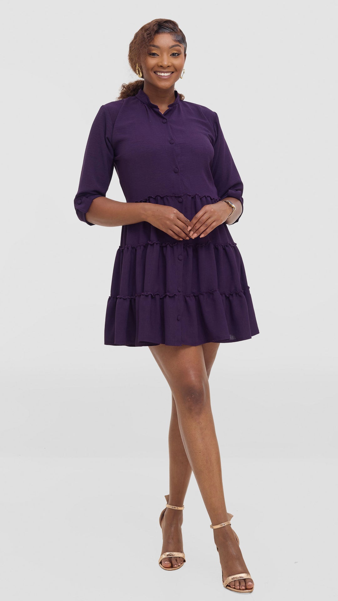 Liliadly ruffled Shirt Dress - Purple