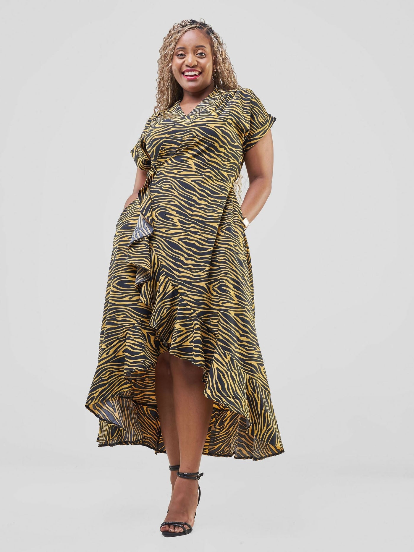 Savannah Majesty Marara Stripes Dress - Black / Yellow Print - Shopzetu