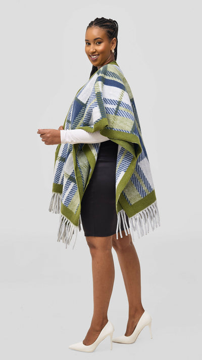 Afrodame heavy poncho - Blue / Green