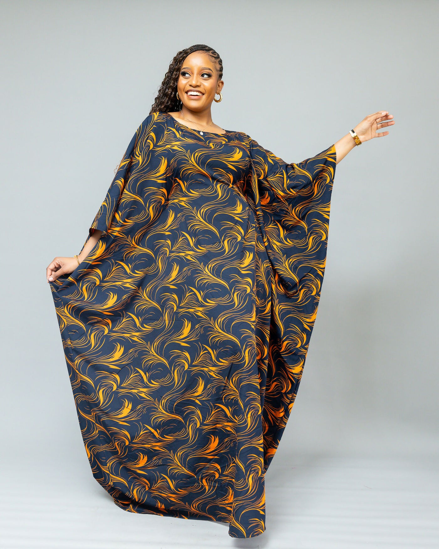 African Yuva Serenity Kaftan Dress - Navy Blue