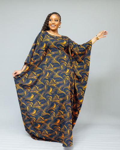 African Yuva Serenity Kaftan Dress - Navy Blue