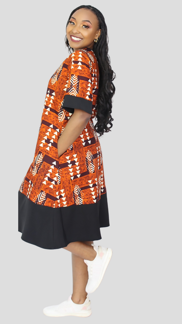 The Fashion Frenzy Curvy Plus Size Shani Shift Dress - Orange Print