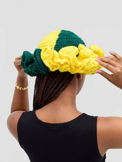 Twist & Turn Ruffle Hat - Yellow / Green - Shopzetu
