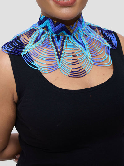 Meishan Curios 3 Blues Beaded Off Shoulder Necklace - Multicolored - Shopzetu