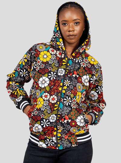 Rafiki Threads Furaha Hooded Ankara Jacket - Floral - Shopzetu