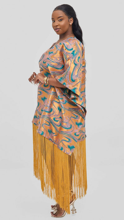 Hats And More Glamour Fringe Hem Tunic Dress – Orange / Teal Print - Shopzetu
