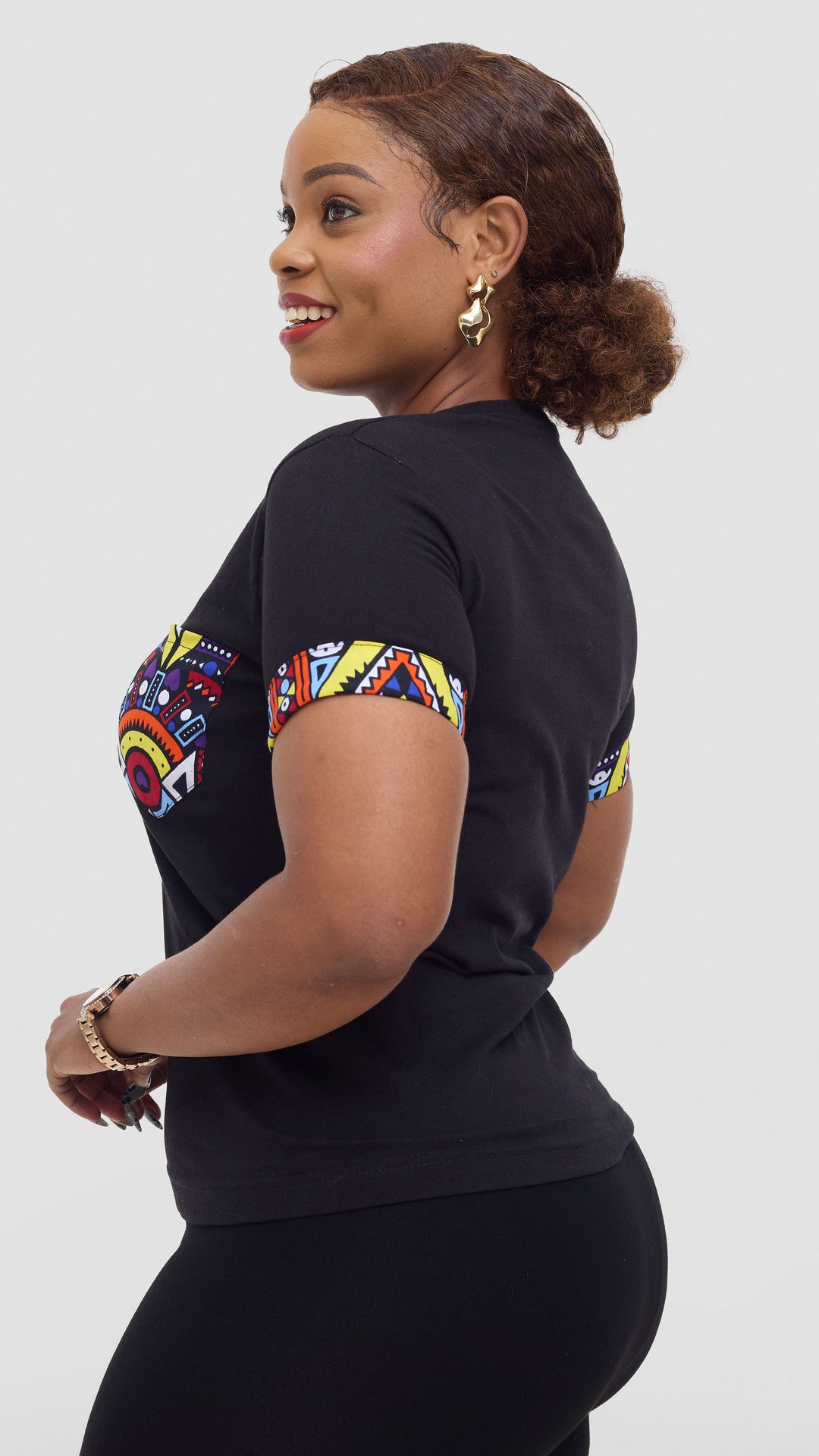 Princess Affair Tshirt with Ankara Pocket Detail - Black