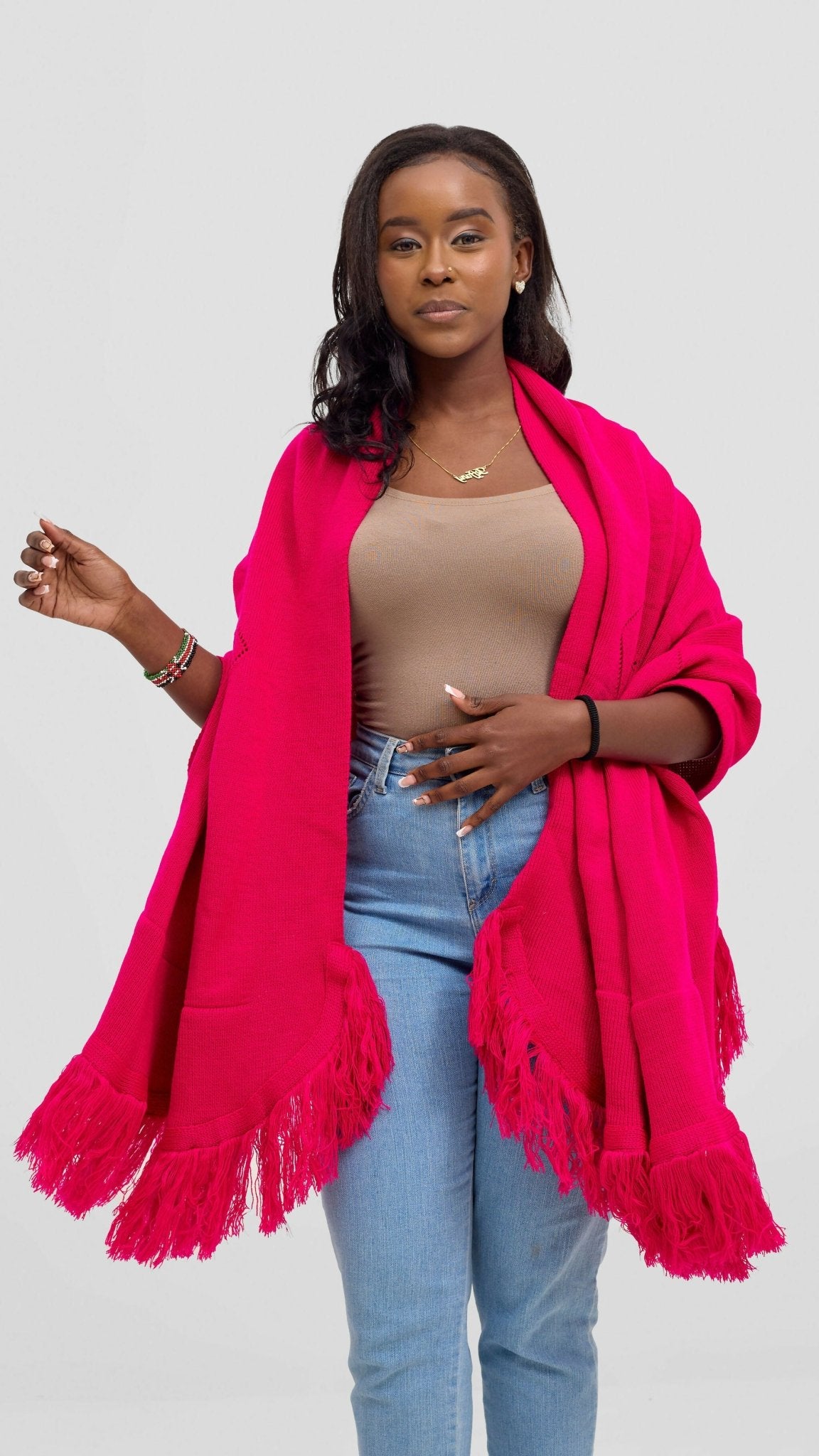 Anel's Diamond Poncho - Hot Pink - Shopzetu