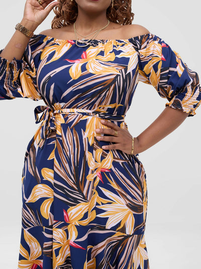 Lizola Kehlani Dress - Navyblue / Yellow / Brown - Shopzetu